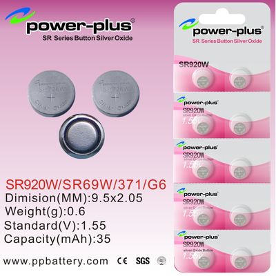 1.55V 35mAh البسيطة ووتش فضة أكسيد زر بطاريات الخلايا ريال سلسلة SR920W / SR69W / 371 / G6